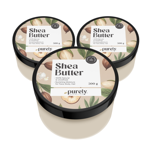 3x 100 % unraffinierte Sheabutter, zusammen 900 g